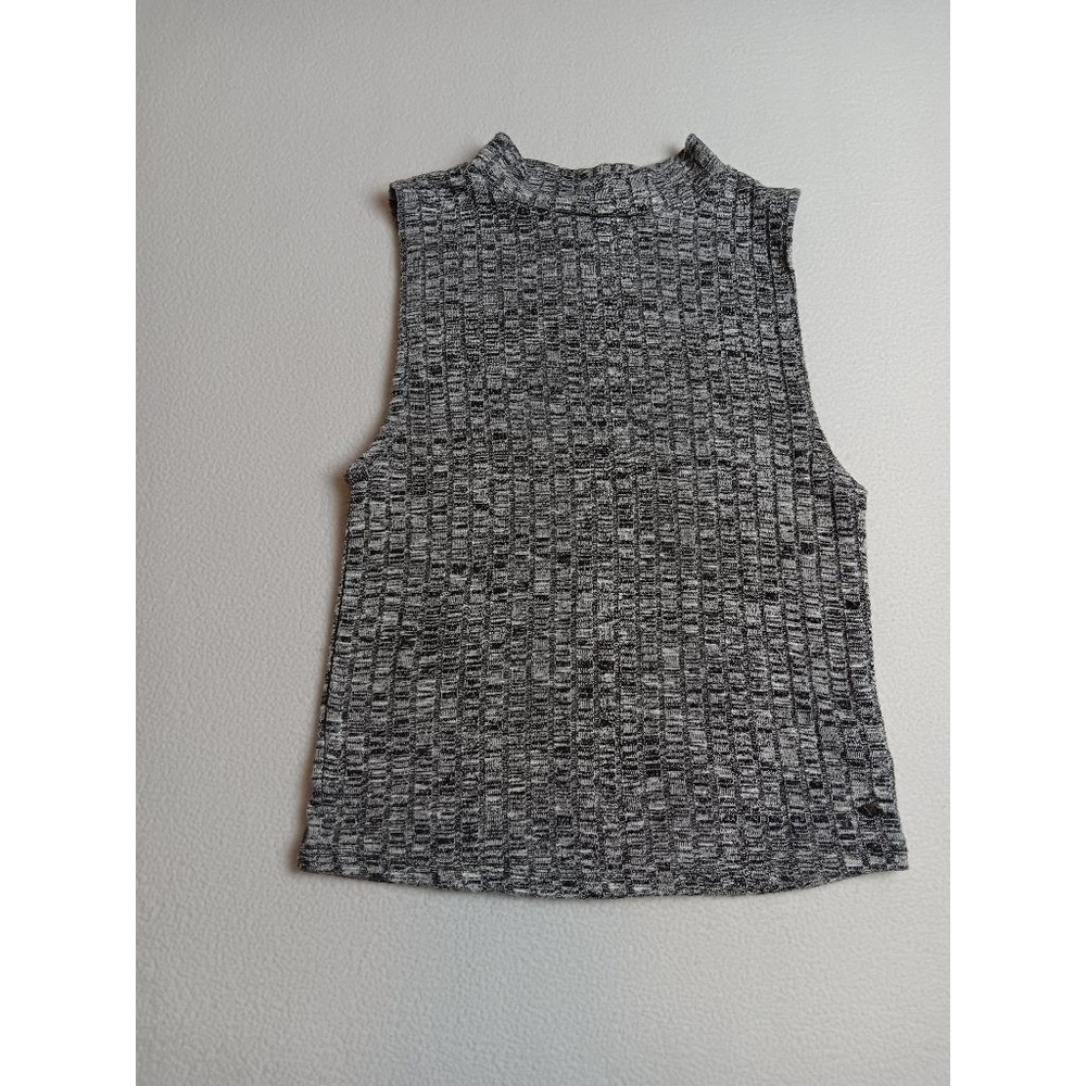 American Eagle Womens S Gray Ribbed Knit Mock Neck Sleeveless Top Marled